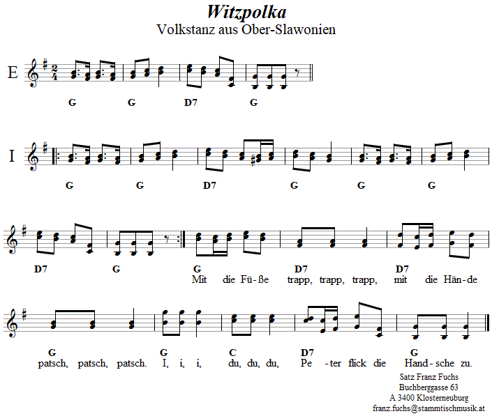 Witzpolka, in zweistimmigen Noten. 
Bitte klicken, um die Melodie zu hren.