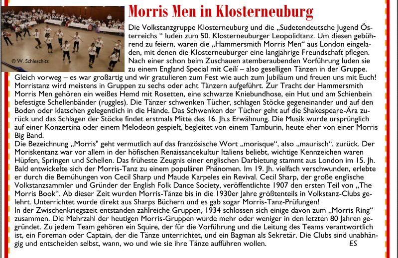 Artikel der Zeitschrift Volkstanz Wien