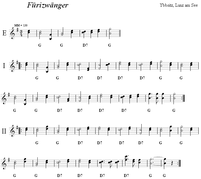 Fürizwänger in zweistimmigen Noten. 
Bitte klicken, um die Melodie zu hören.