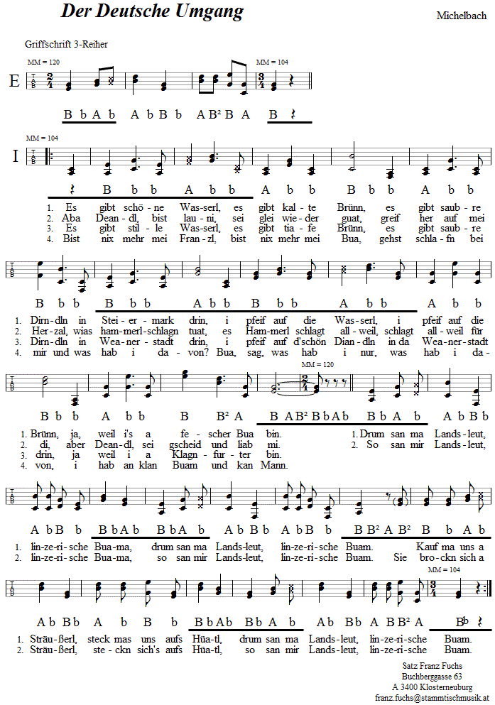 Der Deutsche Umgang in Griffschrift fr Steirische Harmonika. 
Bitte klicken, um die Melodie zu hren.