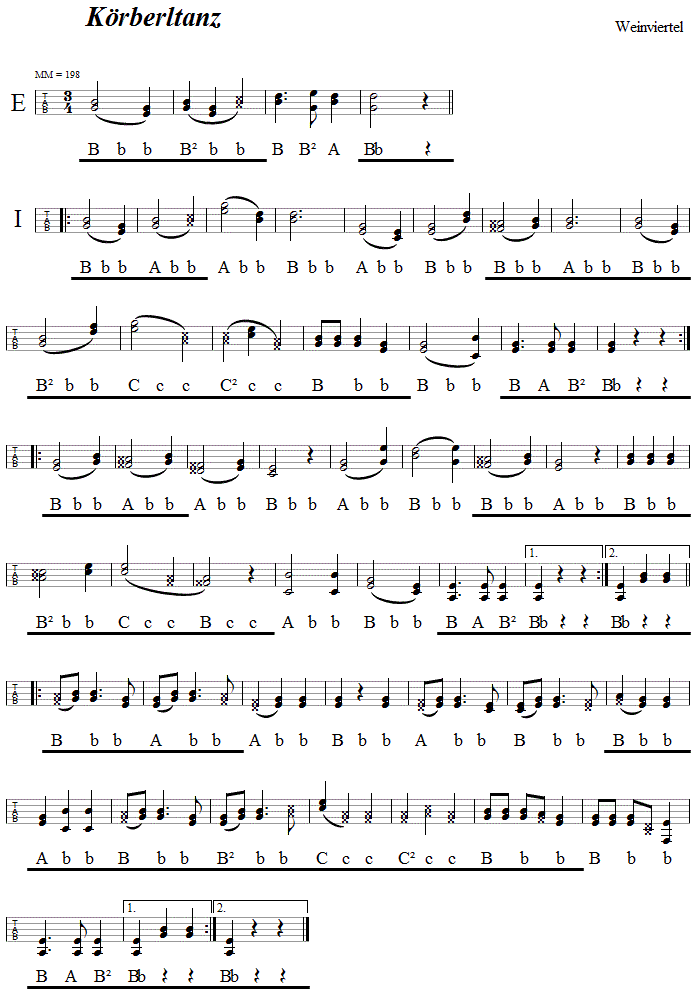 Krberltanz in Griffschrift fr Steirische Harmonika. 
Bitte klicken, um die Melodie zu hren.