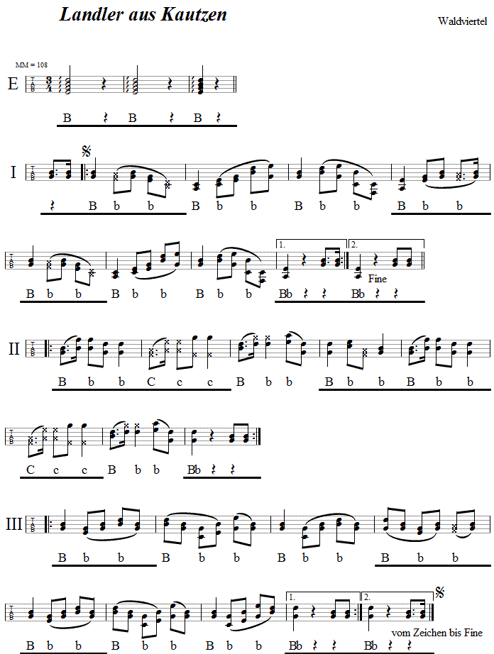 Landler aus Kautzen in Griffschrift fr steirische Harmonika. 
Bitte klicken, um die Melodie zu hren.