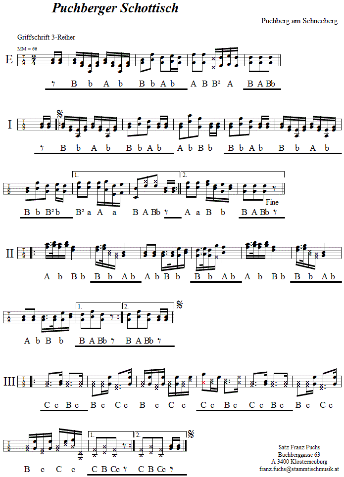 Puchberger Schottisch in Griffschrift fr steirische Harmonika. 
Bitte klicken, um die Melodie zu hren.