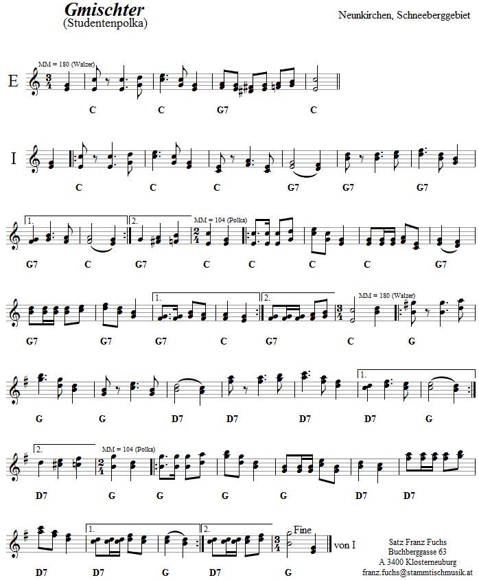 Studentenpolka oder Gmischter in zweistimmigen Noten. 
Bitte klicken, um die Melodie zu hren.