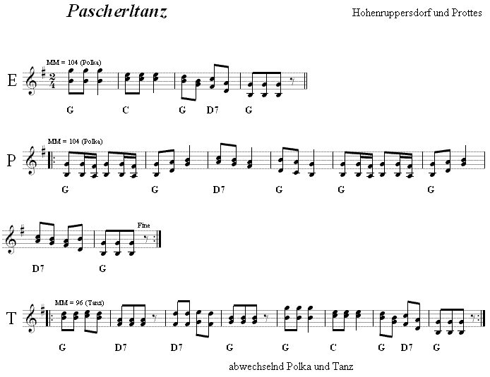 Pascherltanz in zweistimmigen Noten.
Bitte klicken, um die Melodie zu hren.