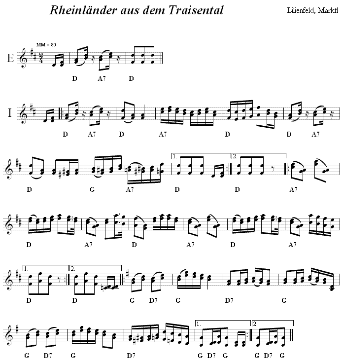 Rheinlnder aus dem Traisental in zweistimmigen Noten. 
Bitte klicken, um die Melodie zu hren.