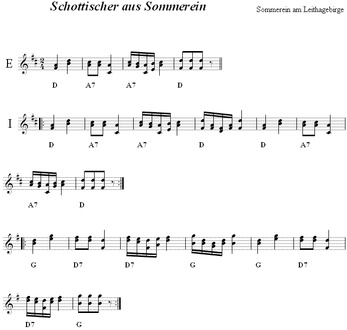 Schottischer aus Sommerein in zweistimmigen Noten. 
Bitte klicken, um die Melodie zu hören.
