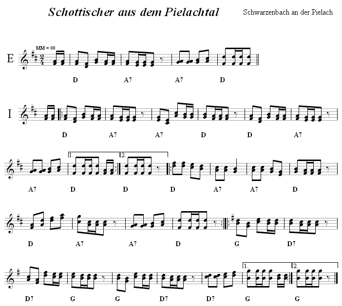 Schottischer aus dem Pielachtal in zweistimmigen Noten. 
Bitte klicken, um die Melodie zu hren.