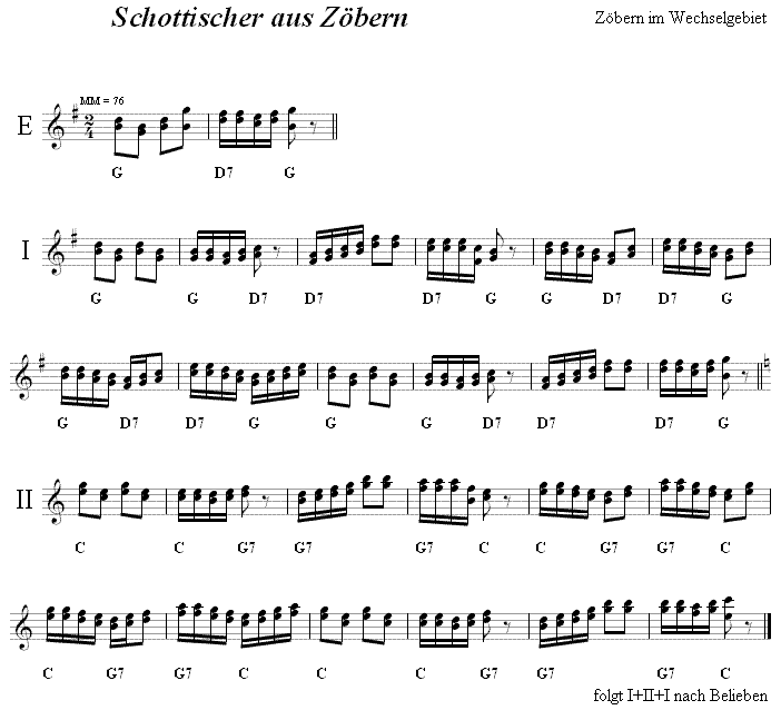 Schottischer aus Zöbern in zweistimmigen Noten. 
Bitte klicken, um die Melodie zu hören.