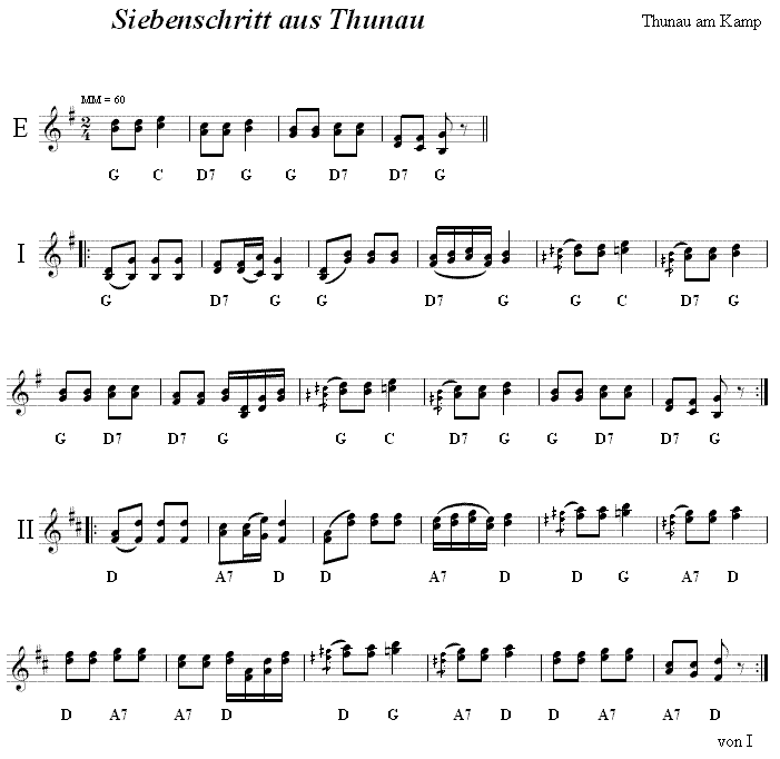Siebenschritt aus Thunau  in zweistimmigen Noten. 
Bitte klicken, um die Melodie zu hören.